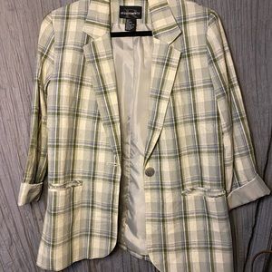 sage green plaid blazer